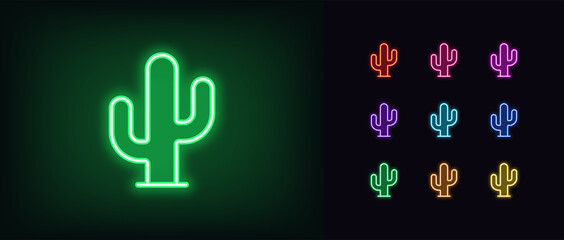 Outline neon cactus icon. Glowing neon cactus sign in vivid colors. Desert plant pictogram with light, collection of glowing cactus silhouette. Vector icon set, symbol for UI © Дмитрий Майер