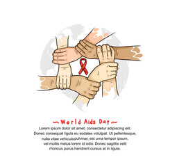 World AIDS Day with hand holding and red ribbon hand drawn style. Vector can be use for poster, campaign and banner