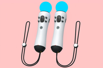 Virtual reality white controllers for online and cloud gaming on pink