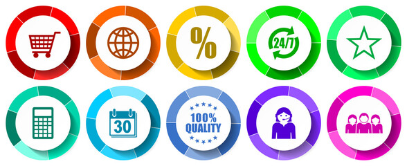 Vector web icon set, flat design business concept illustration, colorful buttons isolated on white background