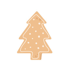 Gingerbread Christmas tree. Winter sweet traditional Christmas cookie homemade. Vector illustration in cartoon style. Isolated on white background.