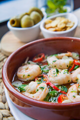 Spanish gambas tapas -  freshly cooked king prawns with garlic, chili and parsley.