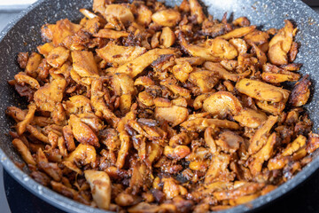 cooking chicken gyros in a pan
