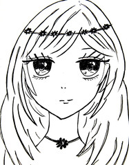 Portrait of a girl in anime style sketch with black marker