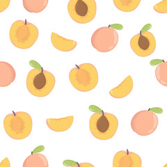 Fototapeta na wymiar pink peach seamless pattern. fresh fruit background. Apricot endless background, texture. Fruits backdrop
