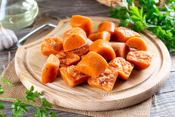 Frozen vegetable cubes. Life hacks, simple way to store vegetables. Frozen food