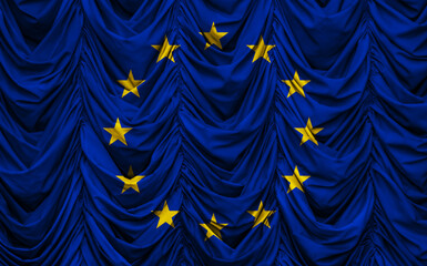 Europe flag on wavy drape. 3D Illustration