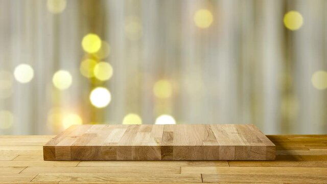 Wooden desk of free space and blurred background. 