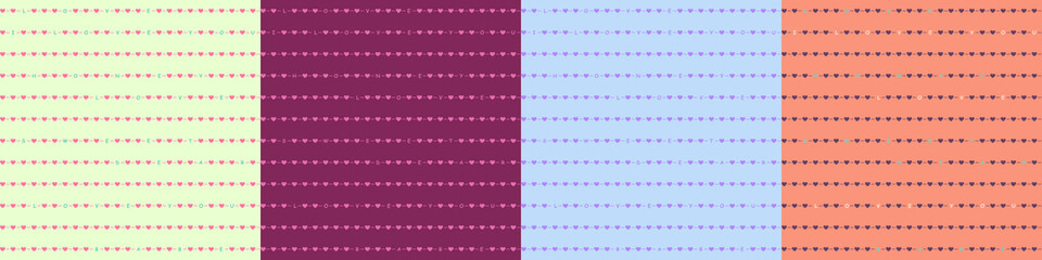 Seamless background with hearts and inscriptions for Valentine's Day
 in four color options.