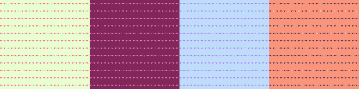 Fototapeta Seamless background with hearts and inscriptions for Valentine's Day  in four color options.