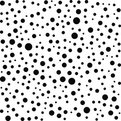 Black polka dots random pattern background. Grunge texture. Vector illustration.