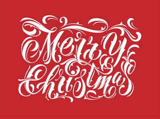 Merry Christmas vector text Calligraphic Lettering design card template. Greeting card invitation. Winter holidays related typographic quote. Vector text Calligraphic Lettering. Creative typography