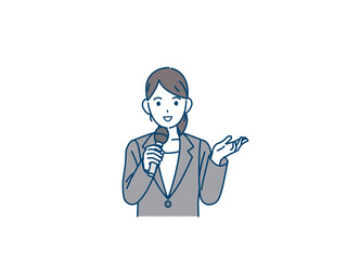 マイクを使って話す　ビジネスウーマン　女性　講演　発表　スピーチ　講義　セミナー　プレゼン　アナウンサー