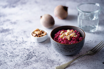 Beet salad with walnuts and mayonnaise sauce