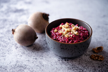 Beet salad with walnuts and mayonnaise sauce