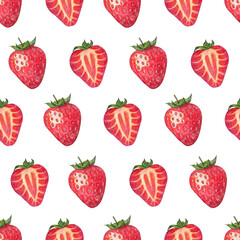 Strawberry berry seamless pattern. Hand drawn illustration. Design for vintage packaging. Color sketch. Colored pencil drawing.