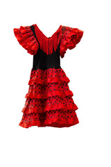 Traje de flamenca rojo, tamaño niña, aislado en blanco