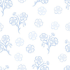 Botanical background with silhouettes of flax flowers. Floral seamless background.