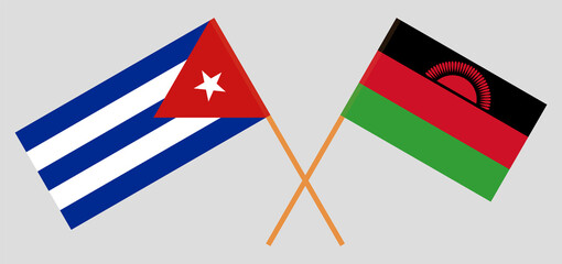 Crossed flags of Cuba and Malawi. Official colors. Correct proportion