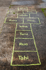 Te Reo (Maori Language) Hopscotch playground game on a roadside