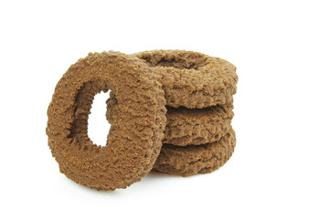Stack of cocoa rings tea biscuits isolated on white background