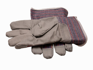 Pair of heavy duty leather  gardening work gloves isolated on white 