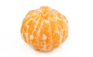 Whole peeled off mandarine isolated on white background