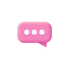 3d icon chat message in pink color on a white background. Concept of dialogue, online support, messenger, discussion.