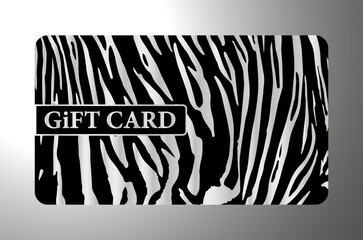 Gift card with silver tiger print on black background. Gold royal template for any luxe design, premium shopping or loyalty card, voucher or gift coupon, vip certificate background with place for text