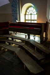 wooden stairs in an old catholic church, northern croatia