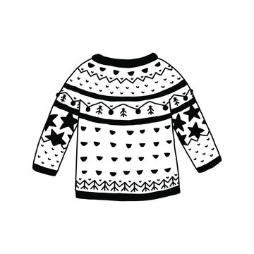 Vector Knitted Sweater Isolated On White Background. Doodle Ugly Sweater.