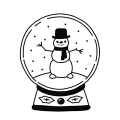 Vector doodle snow globe with snowman isolated on white background.