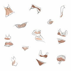 Silhouette of a woman. Pictures for the store. Women's underwear. Lacy lingerie. Sexy lingerie. Vector.