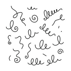 Vector set with doodle confetti ribbons isolated on white.