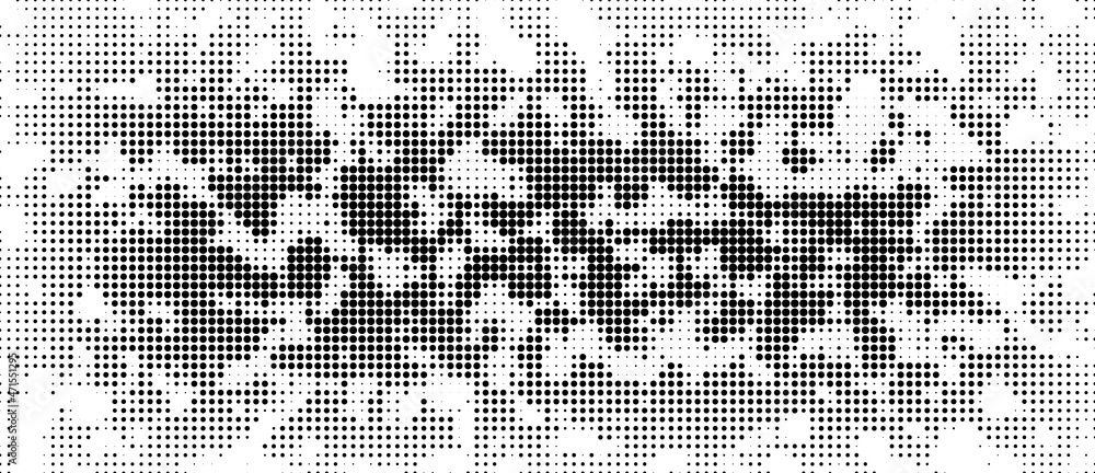 Poster Halftone. Pattern. Abstract dotted background. Texture of dots. Matrix code. Monochrome gradient background. Vector illustration.