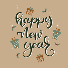 Handdrawn card Happy New year.