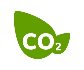 CO2 carbon neutral leaf logo green icon. Vector CO2 emission flat leaf plant logo icon