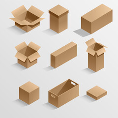 Vector isolated set of brown isometric empty boxes