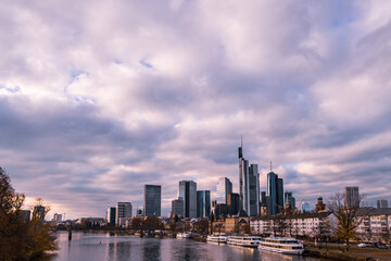 city skyline at dusk with clouds. An European city in the afternoon. the view of downtown with river
