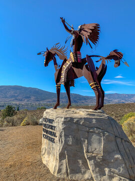 Osoyoos, British Columbia, Canada - October 8, 2021: The Chief Sculpture at the Nk'Mip Desert Cultural Centre.