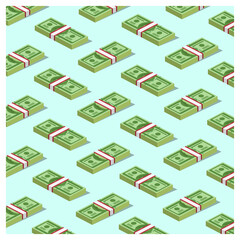 Wads of Money Texture Pattern on Cyan Background vector illustration