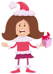 cartoon girl in Santa Claus costume on Christmas time