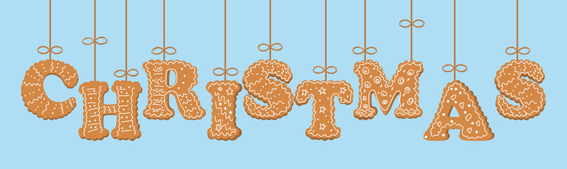 Christmas gingerbread cookies, alphabet letters decorated. Merry Christmas.