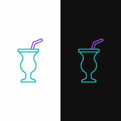 Line Milkshake icon isolated on white and black background. Plastic cup with lid and straw. Colorful outline concept. Vector