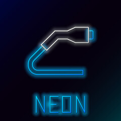 Glowing neon line Electrical cable plug charging icon isolated on black background. Renewable eco technologies. Colorful outline concept. Vector