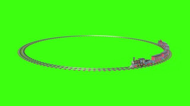 Childish toy railway with paravoz ,animation,green background