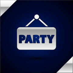 Silver Signboard party icon isolated on dark blue background. Vector