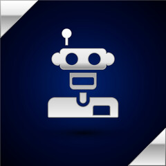 Silver Robot icon isolated on dark blue background. Vector