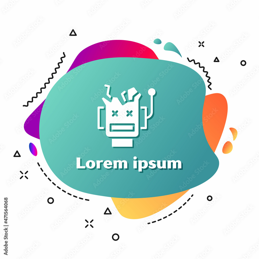 Poster white broken robot icon isolated on white background. artificial intelligence, machine learning, clo