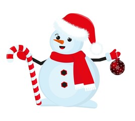 New Year's snowman. Vector illustration in cartoon style.